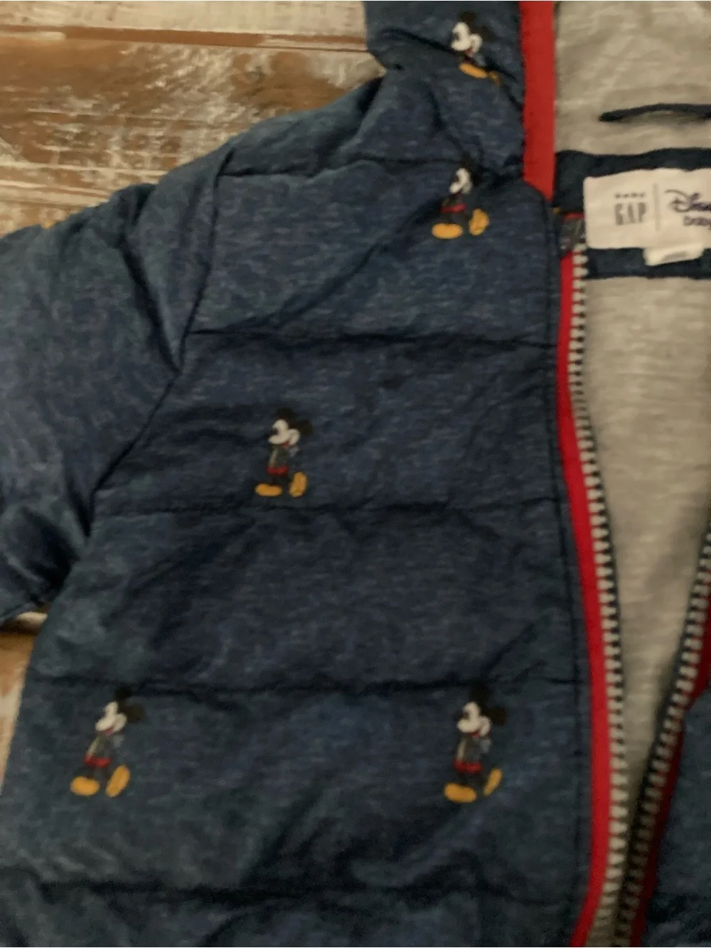 Disney Navy Mickey Mouse Puffer Jacket with Red Trim Hood